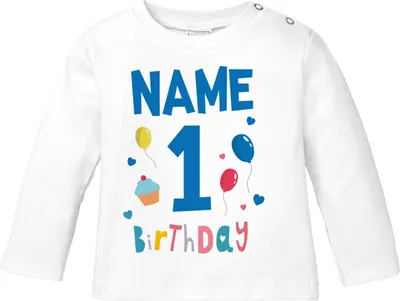 Produktbild von Baby Langarm-Shirt 1. Geburtstag personalisiert Name erster Geburtstag Zahl 1 Birthday Geburtstagsshirt MoonWorks® 1. Geburtstag weiß 68/74 (4-9 Monate)