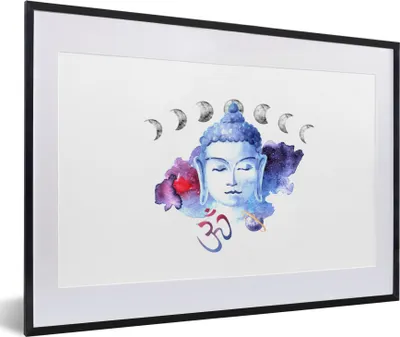 Produktbild von MuchoWow® MuchoWow® Gerahmtes Poster Buddha - Kopf - Mond 60x40 cm - Poster mit zchwarzem Bilderrahmen - Schlafzimmer - Plakat in Rahmen - Drucken