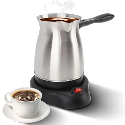 Obrázek produktu pro Elektrický turecký kávovar s konvicí na kávu o objemu 600 ml/20 oz, multifunkční kávovar na espresso, konvice na čaj/mléko, ohřívací konvice na kávu z nerezové oceli o výkonu 600 W s dvojitou ochranou, ergonomická rukojeť proti opaření