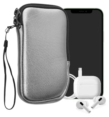 Produktbild von kwmobile Neopren Handytasche für Smartphones M - 5,5" - Handy Tasche mit Reißverschluss - Handyhülle universal Metallic Grau