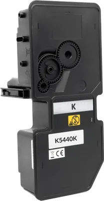 A black toner cartridge with some text and symbols on it, set against a white background.