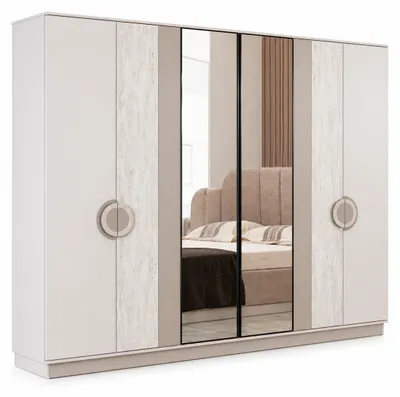 Image de Armoire design claire pour chambre à coucher, armoire avec miroir, meubles en bois, Image générée par une IA