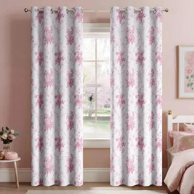 Obrázek produktu pro Zatemňovací závěsy - Květinový vzor v růžové barvě - 140 x 220 cm (2 kusy)