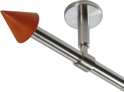 Produktbild von Gardinenstange Set Edelstahl Look Metall Ø 16mm zur Deckenträger 1-lauf Modern Spitze Holz, Länge wählbar D11 E51