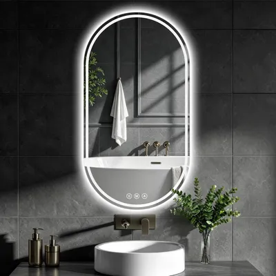 Obrázok produktu pre Zrkadlo s LED osvetlením, rozmer 96x50 cm, s funkciou proti zahmlievaniu, vodotesné (IP65)