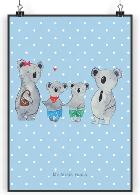 Produktbild von Mr. & Mrs. Panda Bild Koala Familie zwei DIN A5 - Blau Pastell - Geschenk, Wandbild, Deko, Wanddekoration, wanddeko, Muttertag, Familienzeit, Zusammen, drucke