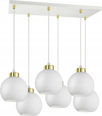 Produktbild von LUXOLAR - Led Pendelleuchte - Deckenleuchte 6 flammig Weiß Gold E27 60W - Hängelampe für Wohnzimmer, Küchen - Weiß Glas Kugel