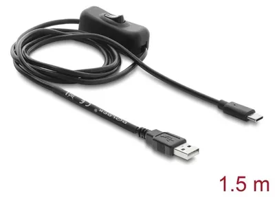 Productafbeelding van USB Type-A naar USB-C stroomkabel met schakelaar, 1,5 meter
