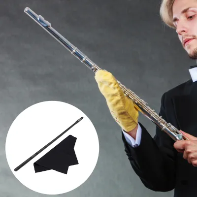 Produktbild von 2 Teile/satz Flötenreinigungsstab Glatte Oberfläche Länge Bruchsicher Instrumentenpflege Flötenreinigungsstab Tuchset Musikinstrumentenzubehör