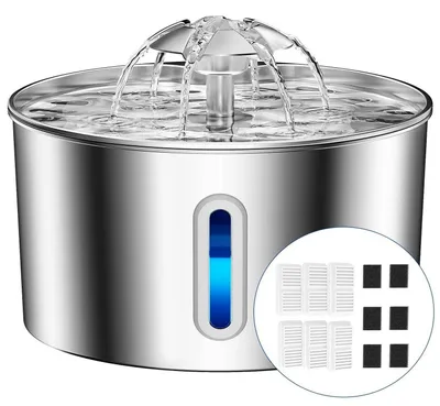 Immagine prodotto di Fontanella per gatti in acciaio inossidabile, capacità 3,2 litri, estremamente silenziosa, con sistema di filtraggio a 4 stadi e illuminazione a LED