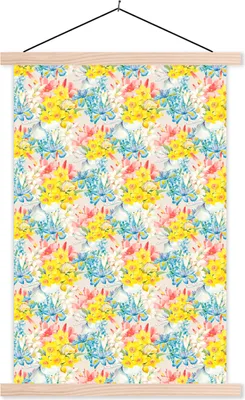 Produktbild von MuchoWow® Textilposter Blumen - Vintage - Farben 120x180 cm mit holzfarbenen Rahmen - Textil-Plakat