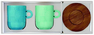 Productafbeelding van Twee porseleinen kopjes en schoteltjes, design "Take A Loop", inhoud 1 350 ml