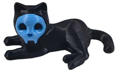 Produktbild von Katzen-Stifthalter, 3D-gedruckte schwarze Katzenfigur mit abnehmbarer Totenkopfmaske für Schreibtisch, Zuhause oder Halloween.