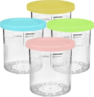 Obrázok produktu pre Náhradné poháre, dávkovacie lišty a viečka, 1000 ml, vhodné pre Ninja Creami, kompatibilné s modelmi NC500 a NC501 Deluxe, bez obsahu BPA, vhodné do umývačky riadu, vzduchotesné, odolné proti poškriabaniu, 4-dielna sada, dostupné v ružovej, zelenej, modrej a žltej farbe.