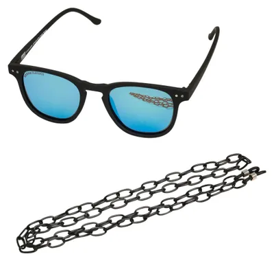 Produktbild von Urban Classics - Herren/Damen Uni Sonnenbrille mit Kette "Arthur" TN336 (Einheitsgröße) (Schwarz/Blau)