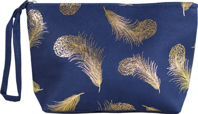 Produktbild von Kulturtasche Damen Feder Motiv Blau Reise Kosmetiktasche Kulturbeutel Reisebeutel