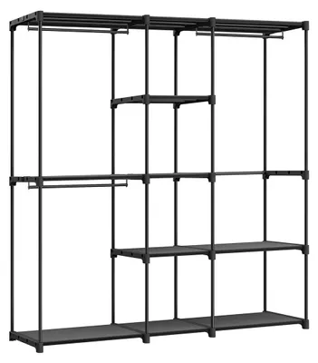 Produktbild von Offener Kleiderschrank schwarz – Kleiderständer – Stahlrahmen – Stoffböden – 43 x 182 x 182 cm