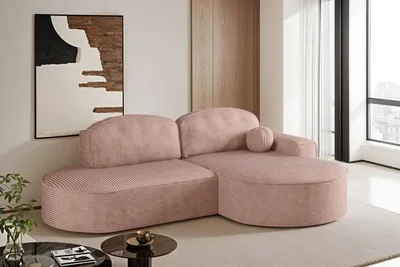 Obrázek produktu pro Rozkládací pohovka Modena Runden s funkcí spaní a úložným prostorem na lůžkoviny, látka Poso Pink Right