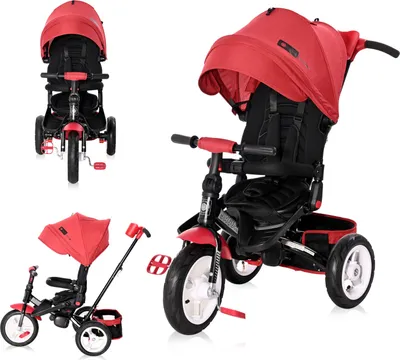 Produktbild von Lorelli Tricycle Jaguar 4 in 1 Gummireifen, Sitz drehbar, Stange, verstellbar rot/schwarz