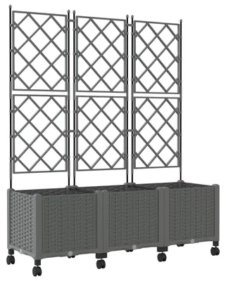 Imagen del producto de vidaXL: Juego de 3 macetas con enrejado y ruedas, color gris claro, fabricadas en polipropileno (PP)