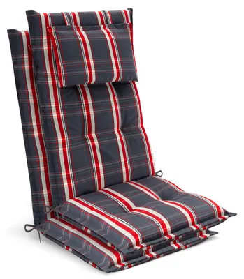 Produktbild von Beautissu 2x Premium Hochlehnerauflage 120x50x7cm, Grau-Rot-Kariert
