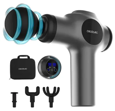 Image de Cecotec Pistolet de Massage Musculaire avec 4 Têtes SkinCare Massage Gun. 99 Niveaux d'Intensité, Design Léger et Compact