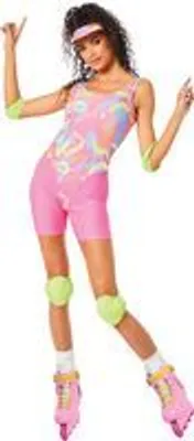 Produktbild von Rollschuh Barbie Damen Kostüm Neon 80er Jahre Skater Girl