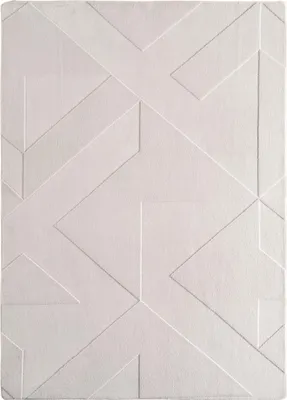 A flat lay of a white rug with a geometric pattern.