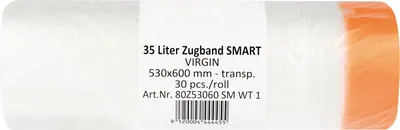 Produktbild von Müllsäcke Polyethylen 35 Liter, 15 my 530 x 600 mm mit Zugband weiß