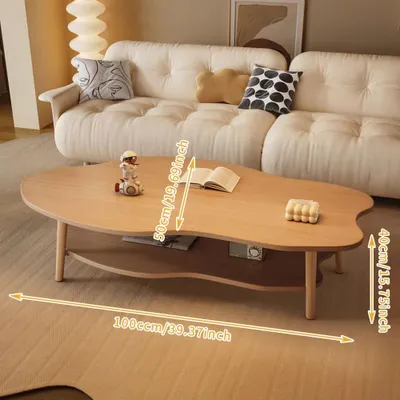 Image de Table basse en forme de nuage - Table en bois de forme irrégulière - Style minimaliste et moderne - À assembler soi-même - 100 x 50 x 40 cm