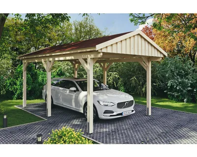 Produktbild von Einzelcarport SKAN Holz Fichtelberg inkl. Dachschindeln rot 317 x 566 cm natur