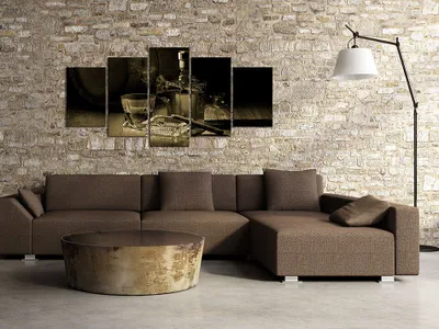 Produktbild von Akustikbild Zigarre Whisky 200x100 cm Bilder Akustikschaum Hochleistungsschallabsorber Schallschutz Leinwand 5 tlg Wandbild Raumakustik Schalldämmung j-A-0058-b-o