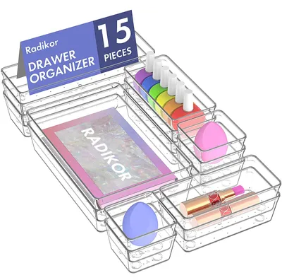 Schubladen-Organizer 15-tlg., transparent, 4 Größen, Kunststoff