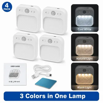 Produktbild von Kabellose LED-Unterbauleuchte mit Bewegungsmelder, 1000 mAh Akku, 3 Farbtemperaturen, dimmbar, 4PCS