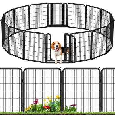 Produktbild von Yaheetech 16-teilig Hundelaufstall 80cm hoch, Hundezaun mit 2 Türen, Automatische Verriegelung, Faltbare Freigehege für Garten