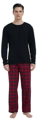 Produktbild von Pyjama-Set Damen – 100% Baumwolle, lange Ärmel – Rot/Blau kariert