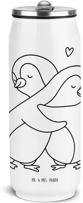 Produktbild von Mr. & Mrs. Panda Trinkflasche Pinguine Kuscheln - Weiß - Geschenk, Wasserflasche, Valentinstag, Isolierflasche, für Freundin, Thermoflasche, Edelstahl, Hochzeitstag