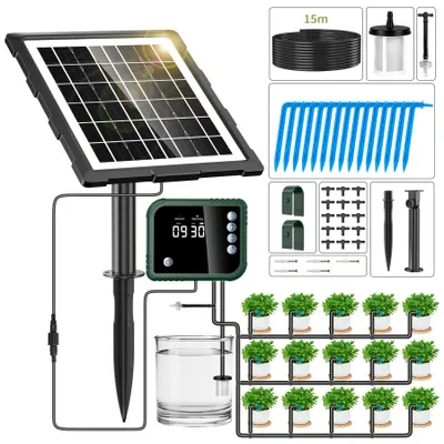 Solar-Tropfbewässerungsset 15 m, 350 Modi, IPX5, für Garten & Balkon
