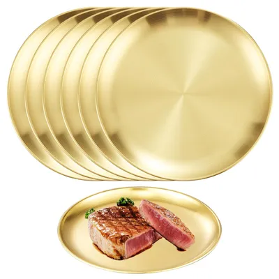 Zdjęcie produktu dla Zestaw talerzy dla 6 osób - Okrągłe talerze - Stal nierdzewna - Trwałe - Do kuchni/pikniku - Ø 17 cm - Taca