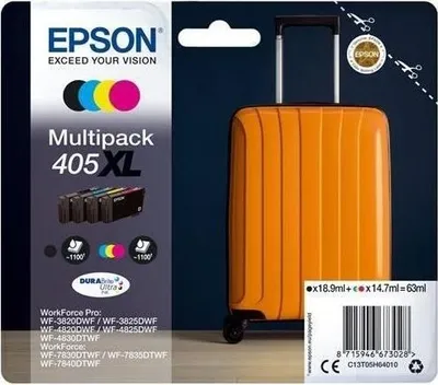 Obrázek produktu pro Tisková kazeta EPSON 405XL, balení po 4 kusech, azurová, purpurová, žlutá, černá, XL 63 ml, C13T05H64010