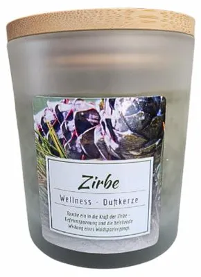 Image de Bougies parfumées Wellness de Candle Factory, dans un verre satiné avec un couvercle en bambou, fabriquées à partir de stéarine végétale, durée de combustion d'environ 30 heures, parfum : cèdre