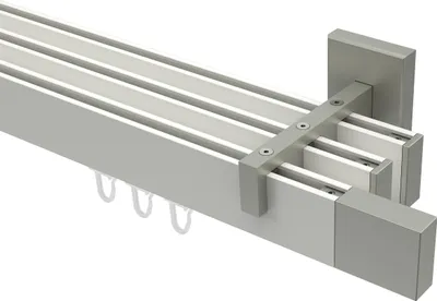 Produktbild von Interdeco Innenlaufstange / Gardinenstange mit Innenlauf Weiß / Edelstahl-Optik, Typ Smartline Lox (Quader), 14x35 mm 3-läufig, 240 cm