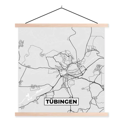 Produktbild von MuchoWow® Textilposter Deutschland - Karte - Tübingen - Stadtplan 120x120 cm mit holzfarbenen Rahmen - Textil-Poster