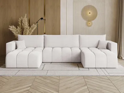 Produktbild von GrainGold Ecksofa U-Form Neva - Ecksofa mit Schlaffunktion, Bettkasten - Moderne Ecksofa, Wohnzimmer Sofa - Eckcouch mit Velvet-Stoff - Grau (Castel 80)