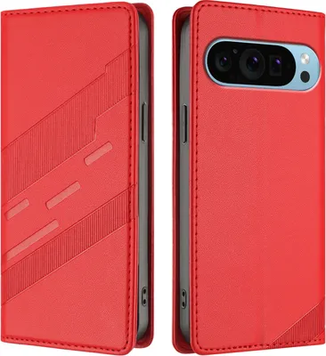 Produktbild von Hülle für Google Pixel 9 Pro XL, Kunstleder Brieftaschen Handyhülle mit Kartenfach und Standfunktion Rot