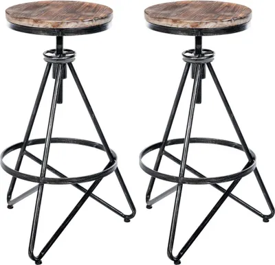 Produktbild von 2-teiliges Barhocker-Set - Bistrohocker - Höhenverstellbar, robuster Industriestil. Farbe: Silber