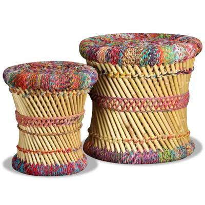 Produktbild von Hocker mit Chindi-Details 2 Stk. Mehrfarbig Bambus