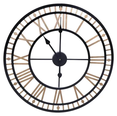 Image de Grande horloge murale en métal - Cadre rond en fer de 80 cm - Aiguille des secondes silencieuse - Analogique avec aiguilles - Style moderne pour le salon et le bureau - Dorée