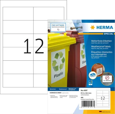 Obrázek produktu pro HERMA 4597 Inkoustové fóliové etikety HERMA, 97,0 x 42,3 mm, bílé