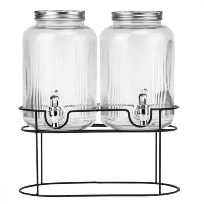Produktbild von 2x3,8L Getränkespender mit Hahn und Halter Saftspender Wasserspender Weinfass Whiskyfass Schnapsfass Zapfhahn Getränkefass Getränkespender